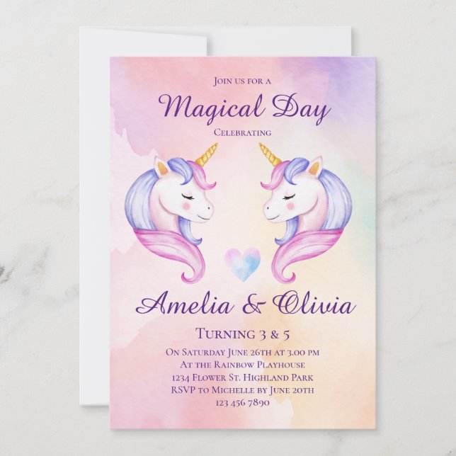 Invitation Soeurs Unicorne Conjointes Soeurs doubles Soeurs A (Devant)
