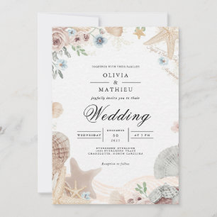 Invitation Soft Beach Shells Floral Mariage