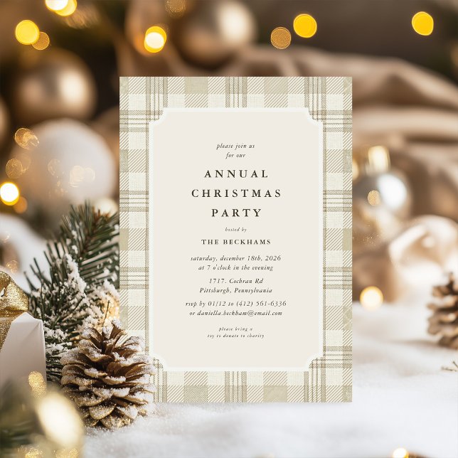 Invitation Soft Beige Gingham Christmas Party (Créateur téléchargé)