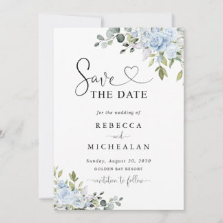 Invitation Soft Blue Botanical Wedding Save The Date
