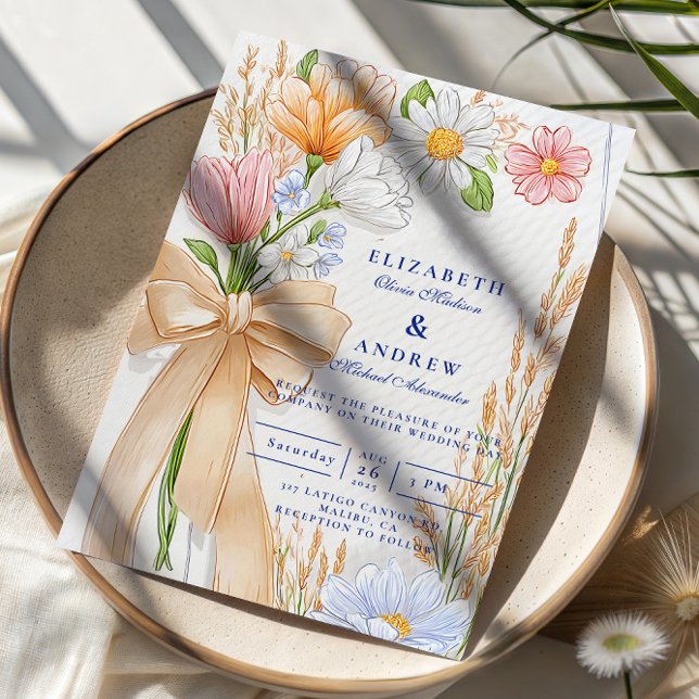 Invitation Soft Blue Ribbon Floral Wedding (Créateur téléchargé)