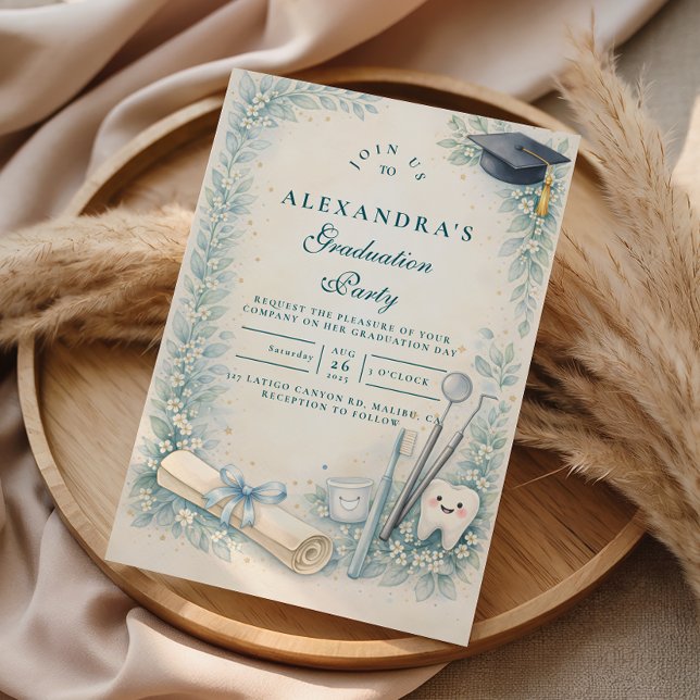 Invitation Soft Blue White Coat Dentist Graduation Party (Créateur téléchargé)