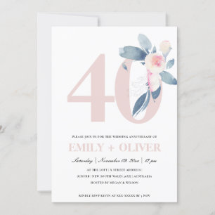INVITATION SOFT BLUSH BLUE FLORAL 40E TOUTE ANNÉE ANNIVERSAIR