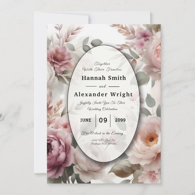 Invitation Soft Blush Floral Peony et Rose Serenade (Devant)