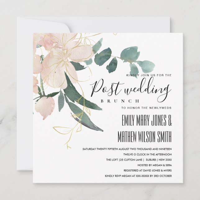 INVITATION SOFT BLUSH OR FLORAL BUNCH POST MARIAGE BRUNCH (Devant)