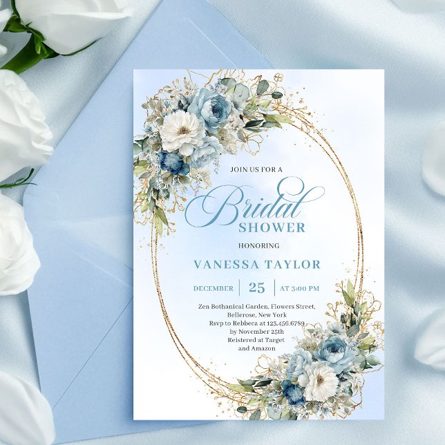 Invitation Soft Boho Dusty Blue Floral Greenery Bridal Shower (Soft Dusty Blue Floral Greenery Bridal Shower Invitation)