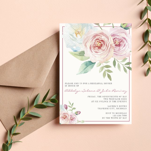 Invitation Soft Floral Romantique Verdure Dîner de répétition (Créateur téléchargé)