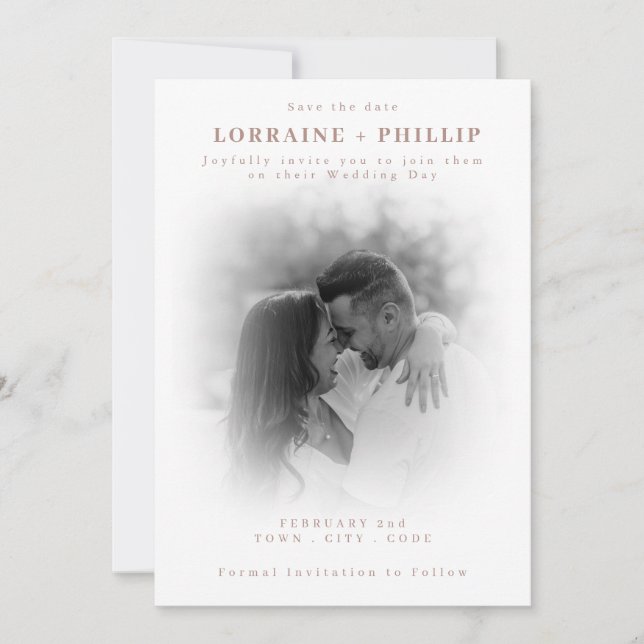 Invitation Soft Focus noir et blanc Photo Enregistrer la date (Devant)
