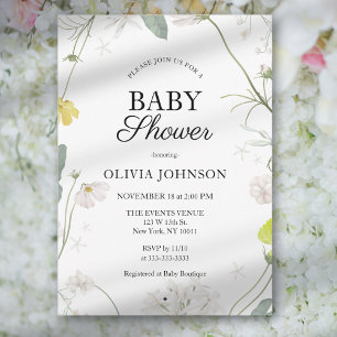 Invitation Soft Green Boho Genre Neutre Baby shower Floral