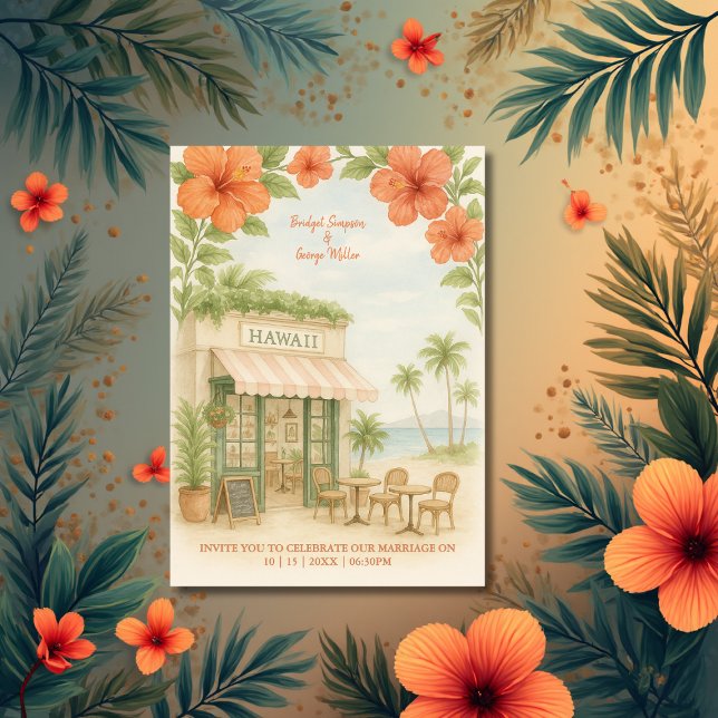 Invitation Soft Green Tropical Hawaii Destination Mariage (Créateur téléchargé)