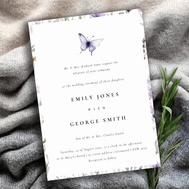Invitation Soft Lilac Fleur sauvage Butterfly Garden Mariage (Créateur téléchargé)