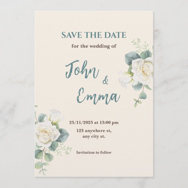 Invitation Soft Minimalist Save the Date | Editable Template  (Devant)