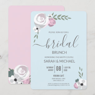 Invitation Soft Mist bleu bleu rousse rose Fleur brunch nupti