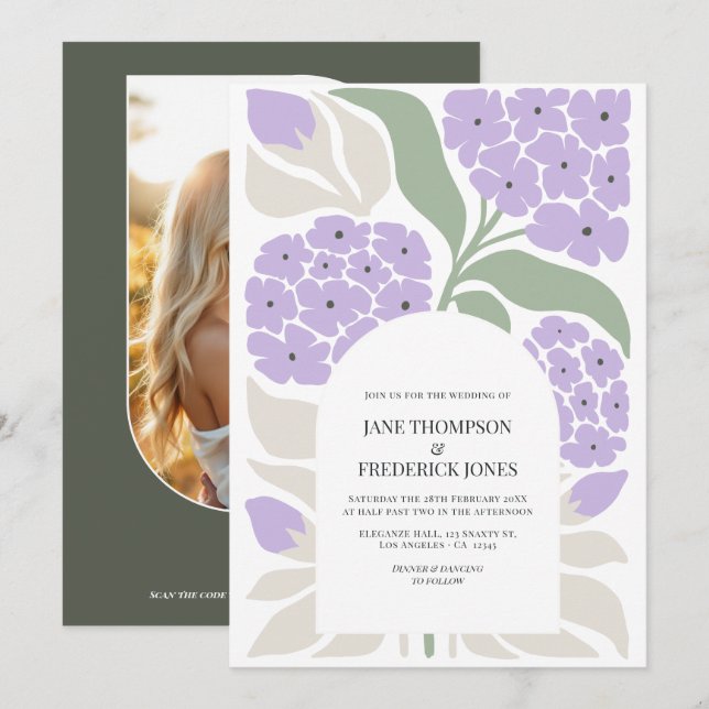 Invitation Soft Moss Abstract Floral Modern Spring Wedding (Devant / Derrière)