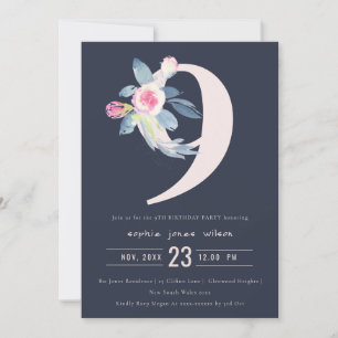 INVITATION SOFT NAVY BLUSH BLUE FLORAL 9E TOUT ÂGE ANNIVERSAI