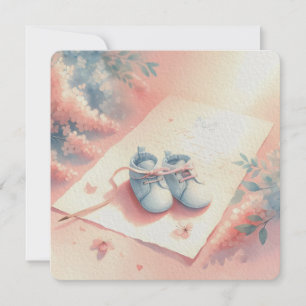 Invitation Soft Pastel Baby Thème Arrière - plan Bleu Booties