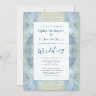 Invitation Soft Pastel Blue Bohohemian Wedding Inviter QR Cod