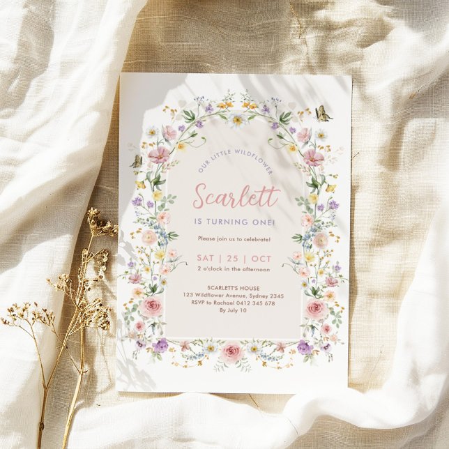 Invitation Soft Pastel Fleur sauvage Garden Girl Fête d'anniv (Créateur téléchargé)