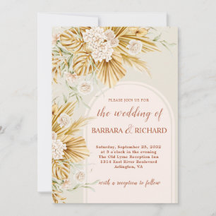 Invitation Soft Pastel Flowers Pampas Grass Boho Mariage