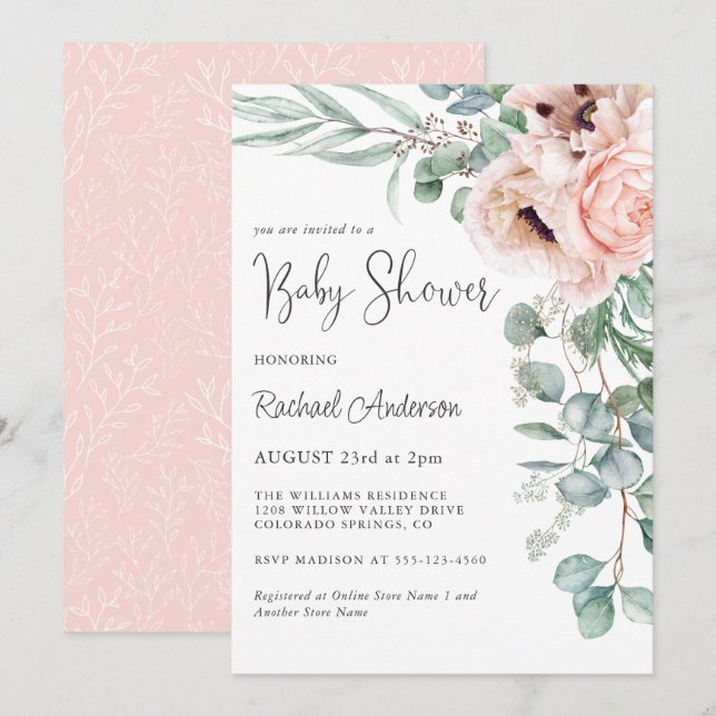 Invitation Soft Pastel Girl Baby shower (Devant / Derrière)