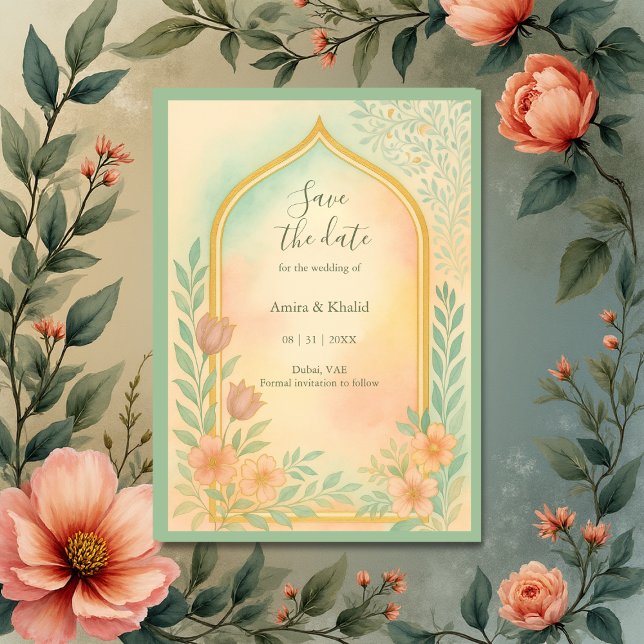 Invitation Soft Pastel Gold Floral Arch enregistrer la date M (Créateur téléchargé)