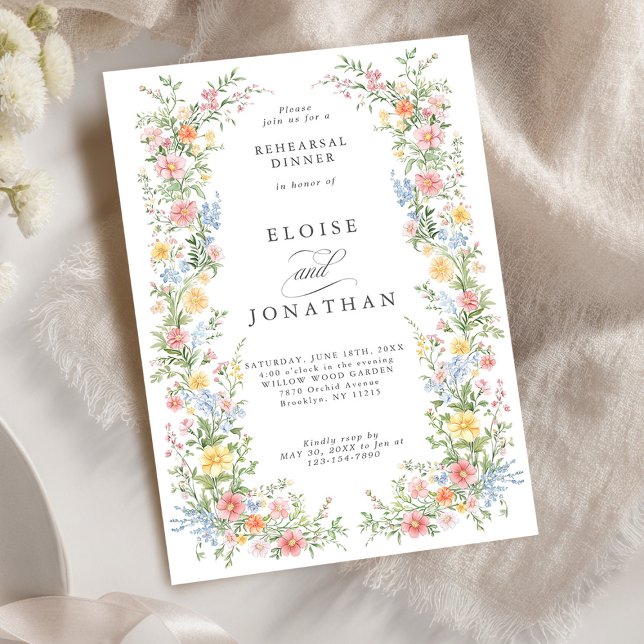 Invitation Soft Pastel Ornate Printemps Jardin Répétition Dîn (Soft Pastel Ornate Spring Garden wedding Rehearsal Dinner Invitation)