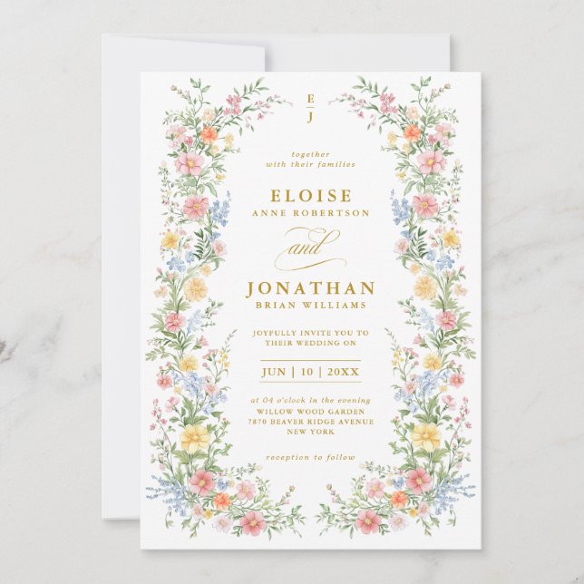 Invitation Soft Pastel Ornate Spring Floral QR Code Wedding (Devant)