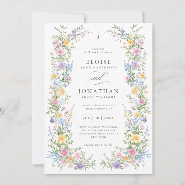 Invitation Soft Pastel Ornate Spring Floral QR Code Wedding (Devant)
