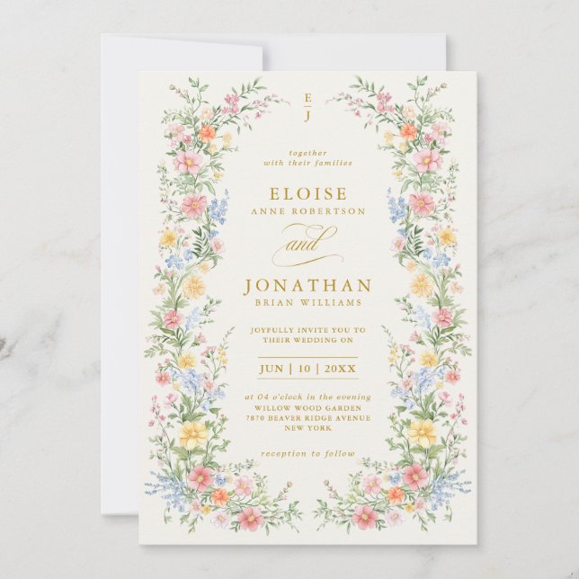 Invitation Soft Pastel Ornate Spring Garden Floral Wedding    (Devant)