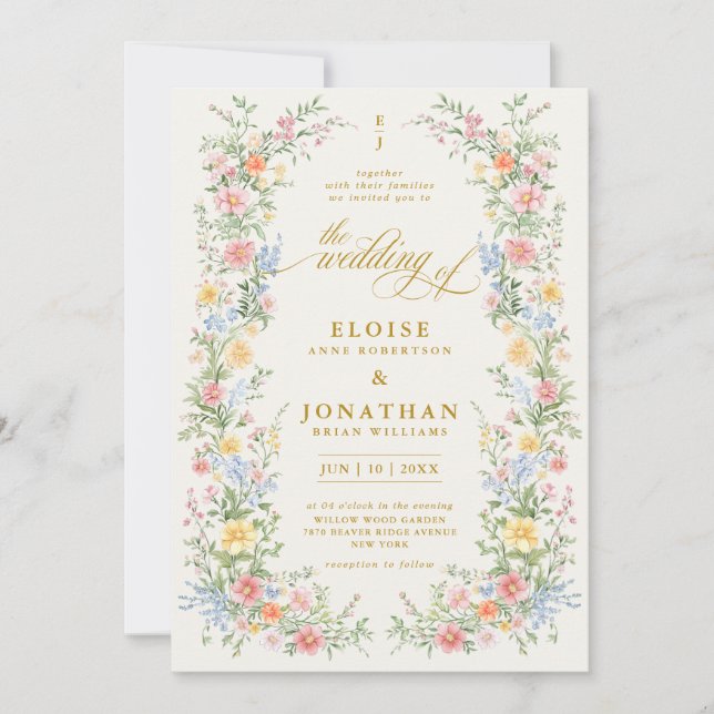 Invitation Soft Pastel Ornate Spring Garden Floral Wedding    (Devant)