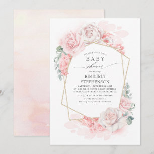 Invitation Soft Pastel Rose Fleurs Élégant Baby shower