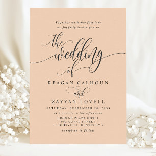 Invitation Soft Peach Simple Modern Script Mariage