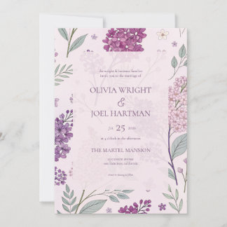 Invitation Soft Pink and Purple Lilac Floral Wedding 
