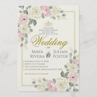 Invitation Soft Pink and Sage Green Eucalyptus Wedding