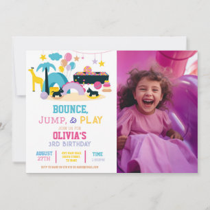 Invitation Soft Play Bounce Jump Anniversaire Pink Girls Part