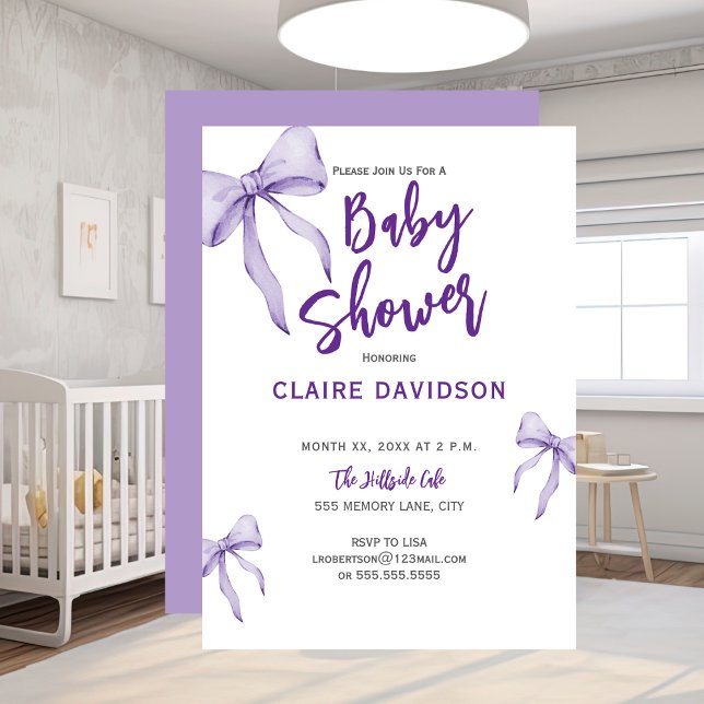 Invitation  Soft Purple Baby Shower (Baby Shower Soft Purple Bows Invitation)