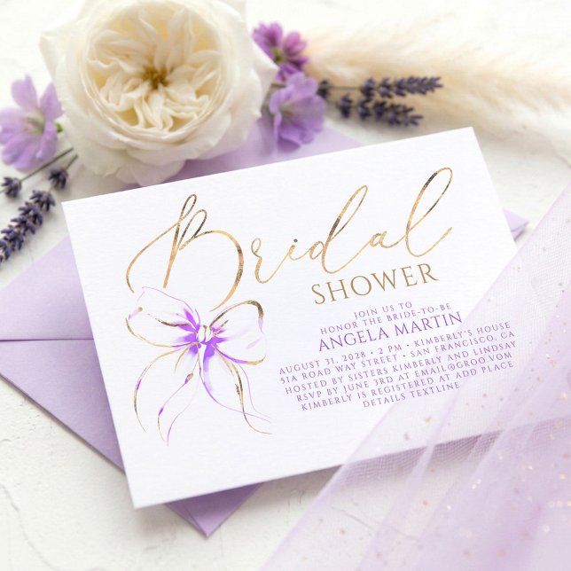 Invitation Soft Purple Bow Elegant Romantic Bridal Shower (Soft Purple Bow Romantic Bridal Shower Invites)