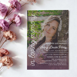 Invitation Soft Purple Memorial Large Photo White Text