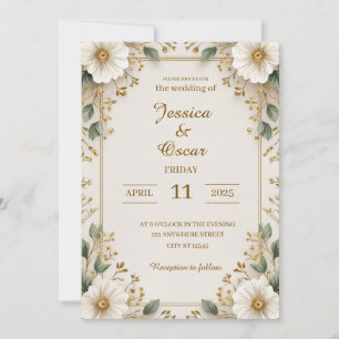 Invitation Soft Romantic Gold Floral Pattes Mariage