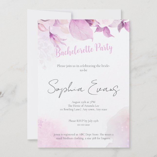 Invitation Soft rose Boho Floral Mariage Bachelorette Party (Devant)