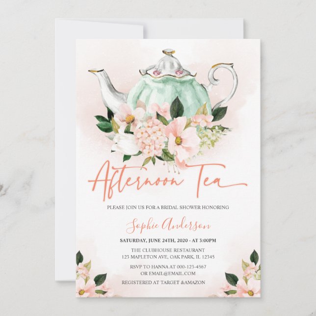 Invitation Soft Rose Floral Après-Midi Tea Party Fête des mar (Devant)
