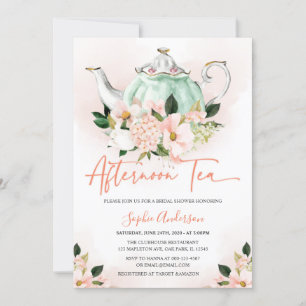 Invitation Soft Rose Floral Après-Midi Tea Party Fête des mar