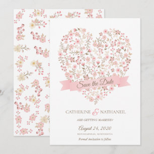 Invitation Soft rose floral coeur Économisez la date