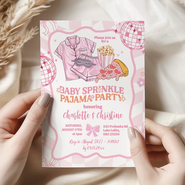 Invitation Soft rose rétro Baby Sprinkle Pajama Party (Créateur téléchargé)