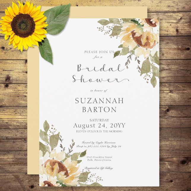 Invitation Soft Russe Grande Fête des mariées de tournesol Ja (Soft Rustic Large Yellow Sunflowers Bridal Shower Invitation)
