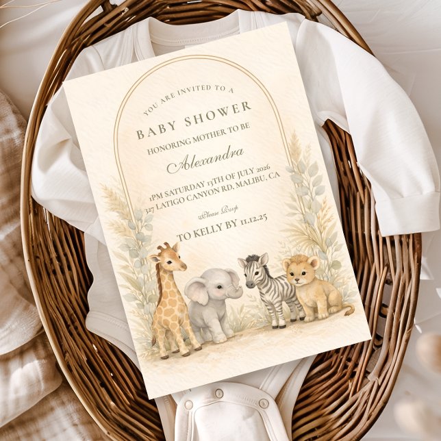 Invitation Soft Safari Jungle Baby Shower (Créateur téléchargé)