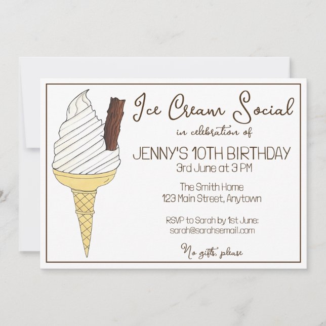 Invitation Soft Sert Cone Crème de glace Social Anniversaire (Devant)