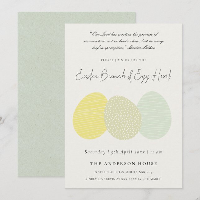 INVITATION SOFT SUBTLE PASTEL EASTER EGGS BRUNCH & EGG HUNT (Devant / Derrière)