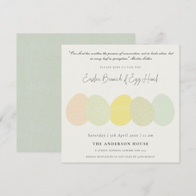 INVITATION SOFT SUBTLE PASTEL EASTER EGGS BRUNCH & EGG HUNT (Devant / Derrière)