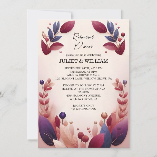 Invitation Soft Turquoise Fall Bold Jewel Tone Rehearsdîner (Devant)